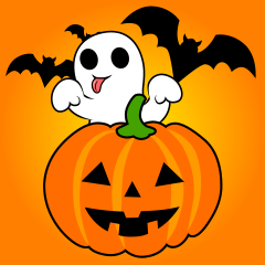 ハロウィンの白黒イラスト