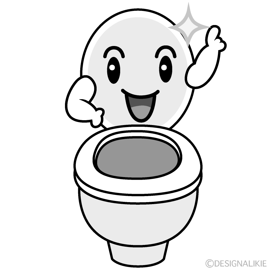 かわいい指差すトイレ白黒イラスト