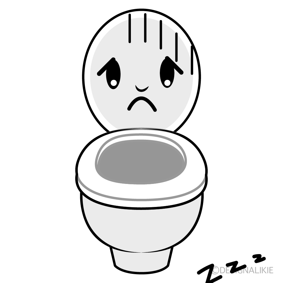 かわいい落ち込むトイレ白黒イラスト