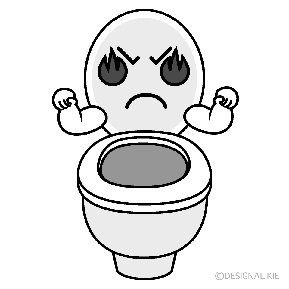 かわいい熱意のトイレ白黒イラスト