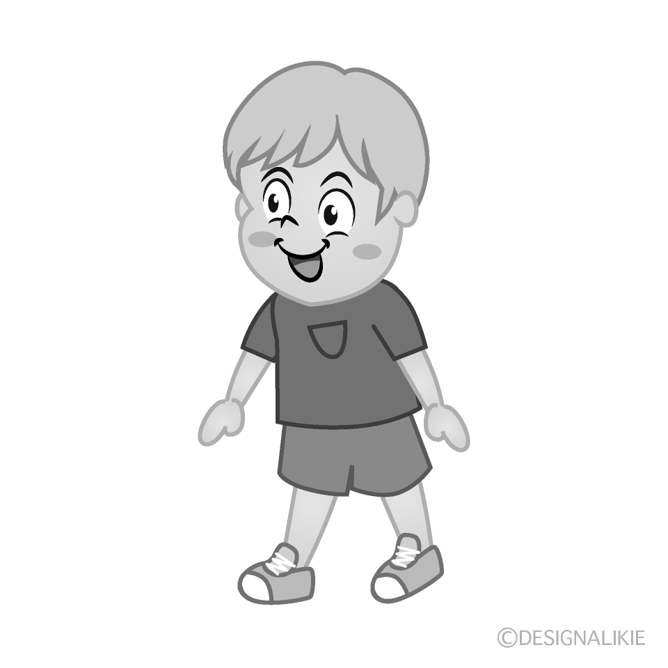 かわいい歩く男の子白黒イラスト