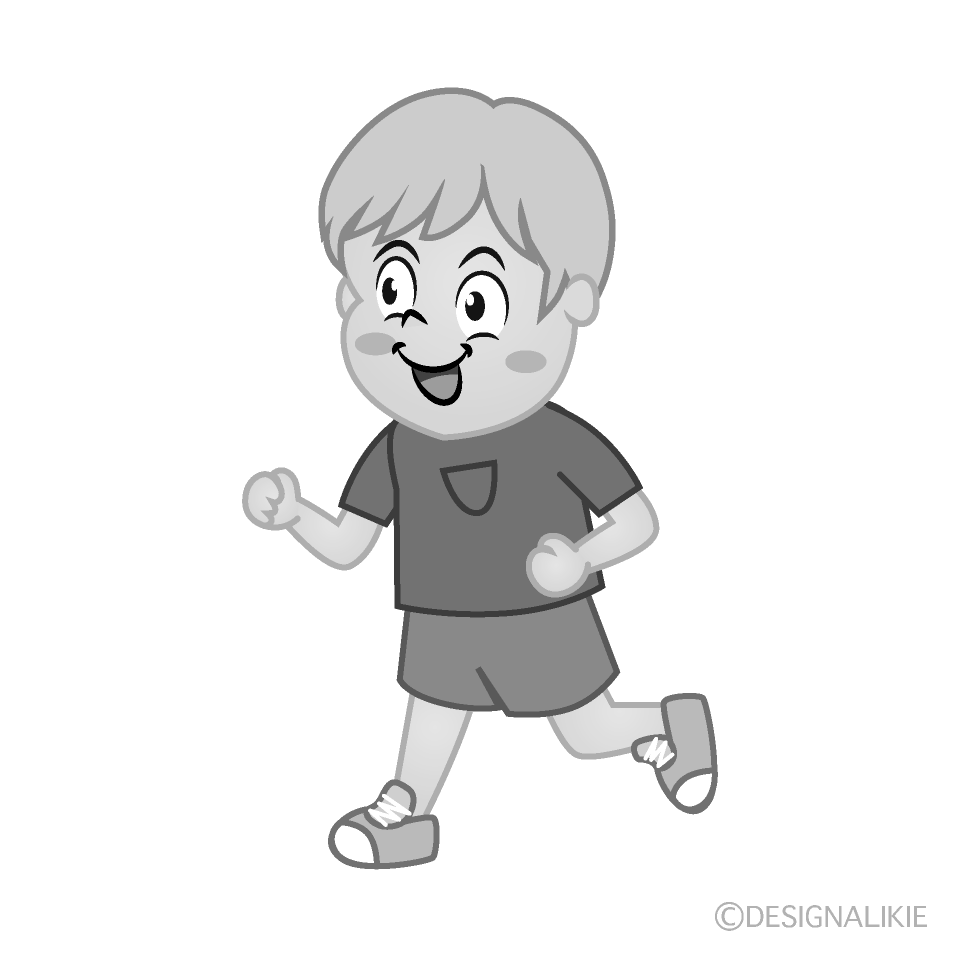 かわいい走る男の子白黒イラスト