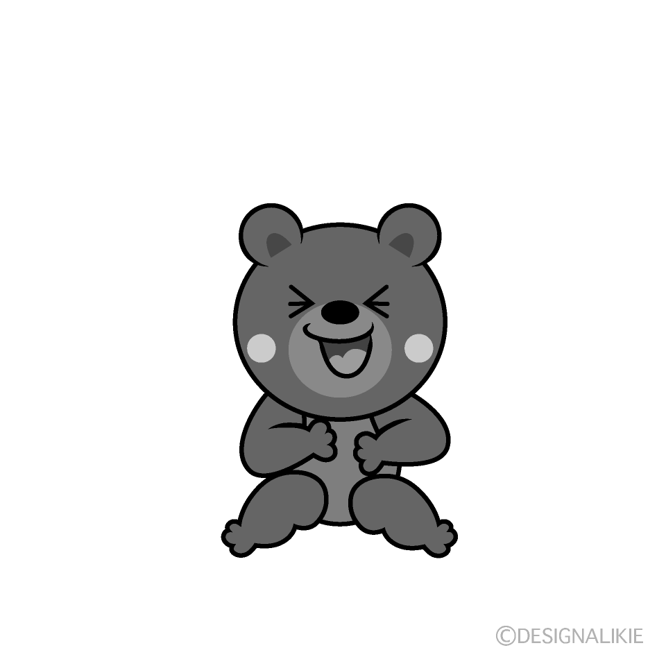 かわいい笑うクマ白黒イラスト