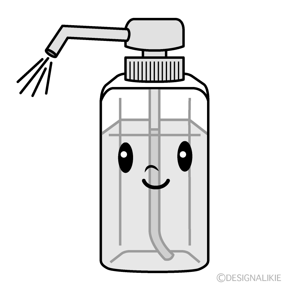 かわいい手指消毒剤白黒イラスト