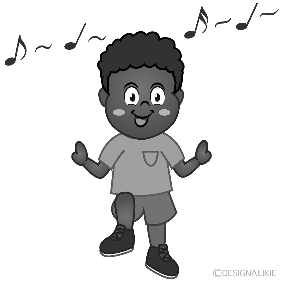 かわいい踊る男の子白黒イラスト