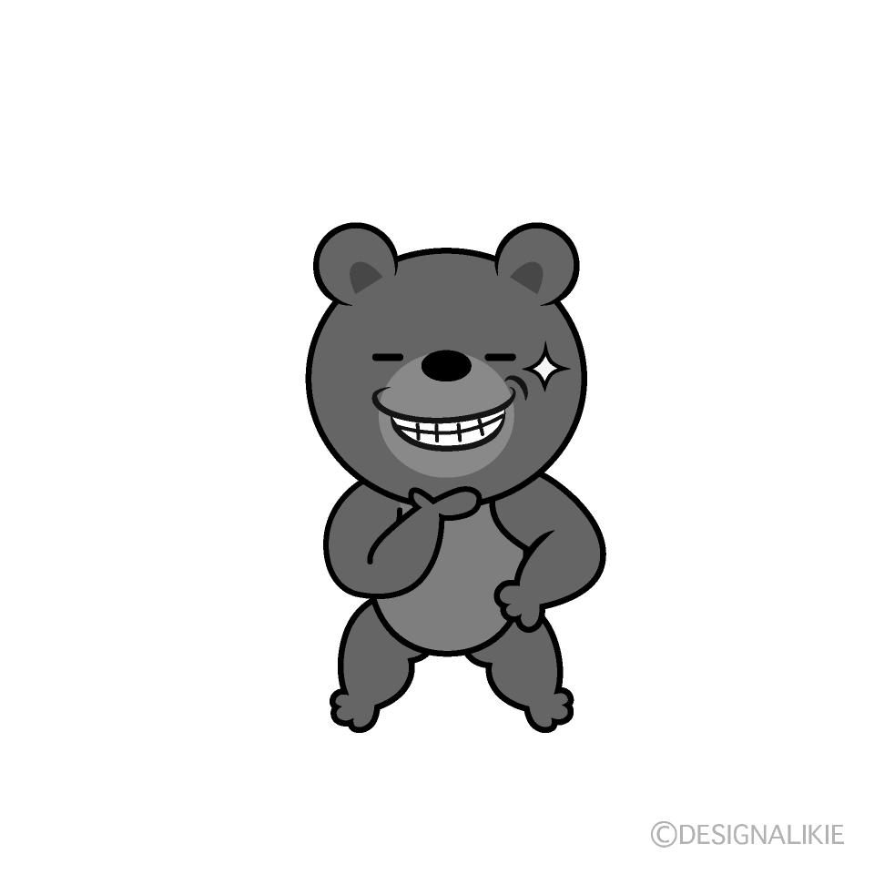 かわいいニヤリとするクマ白黒イラスト