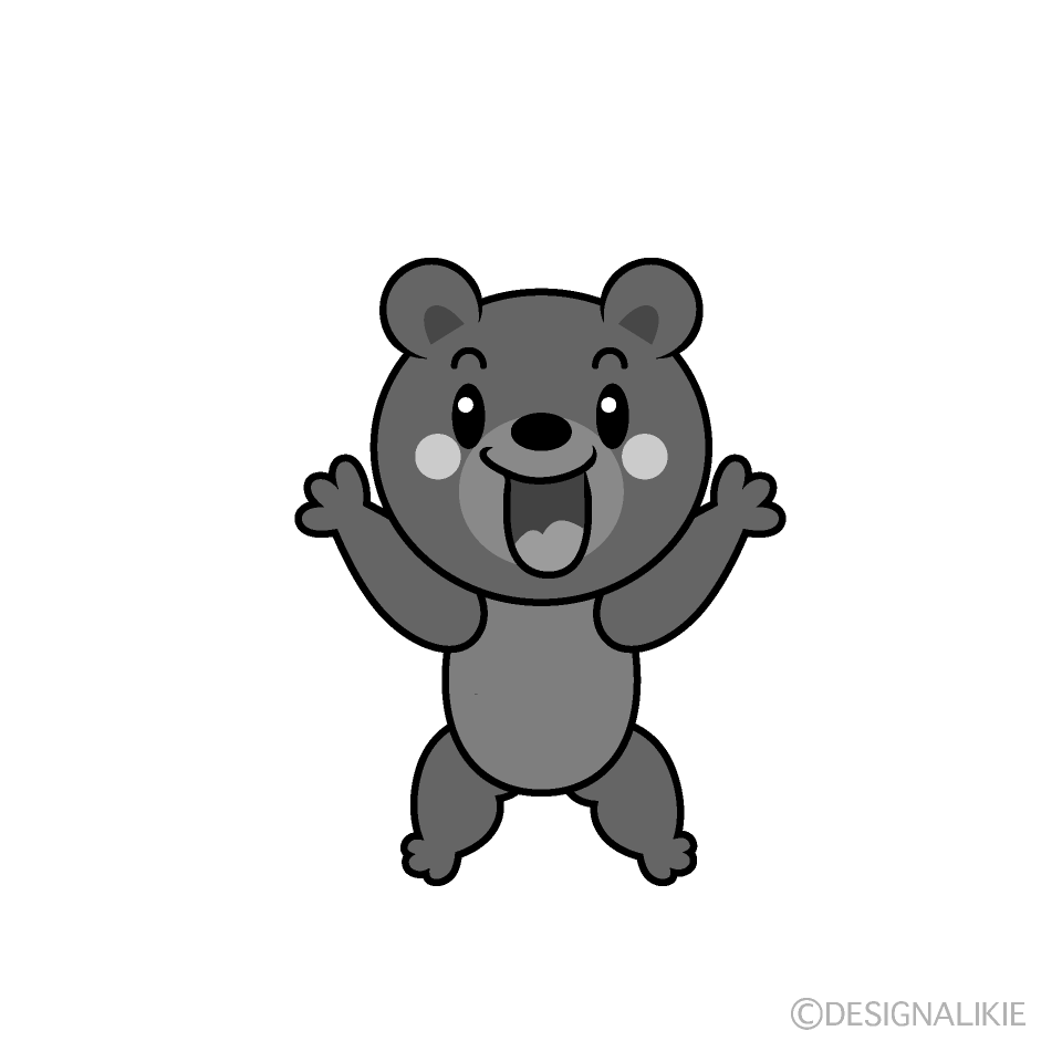 かわいい驚くクマ白黒イラスト