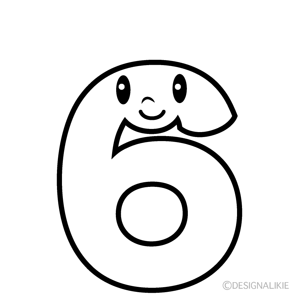 かわいい6数字白黒イラスト