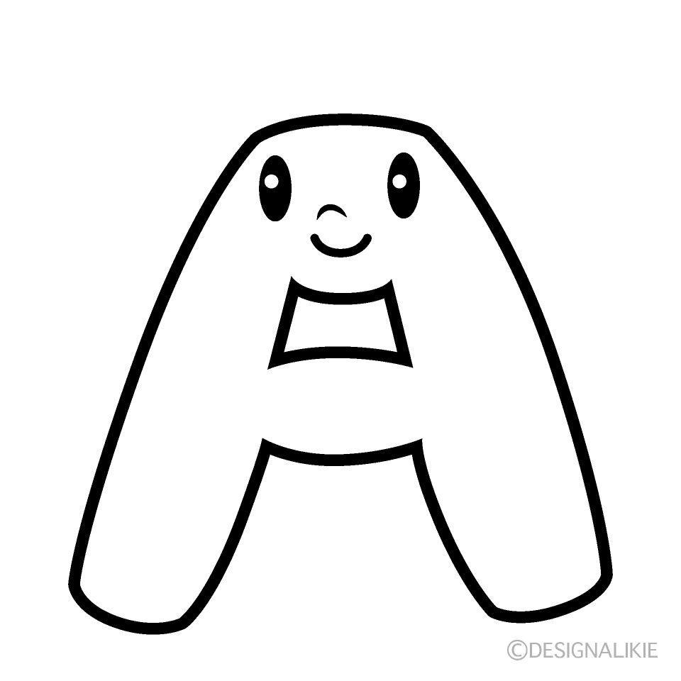 かわいいAアルファベット白黒イラスト