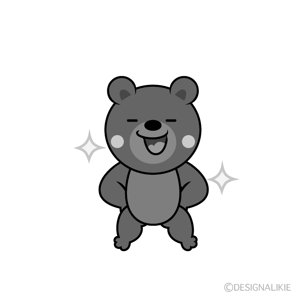 かわいい自信満々なクマ白黒イラスト