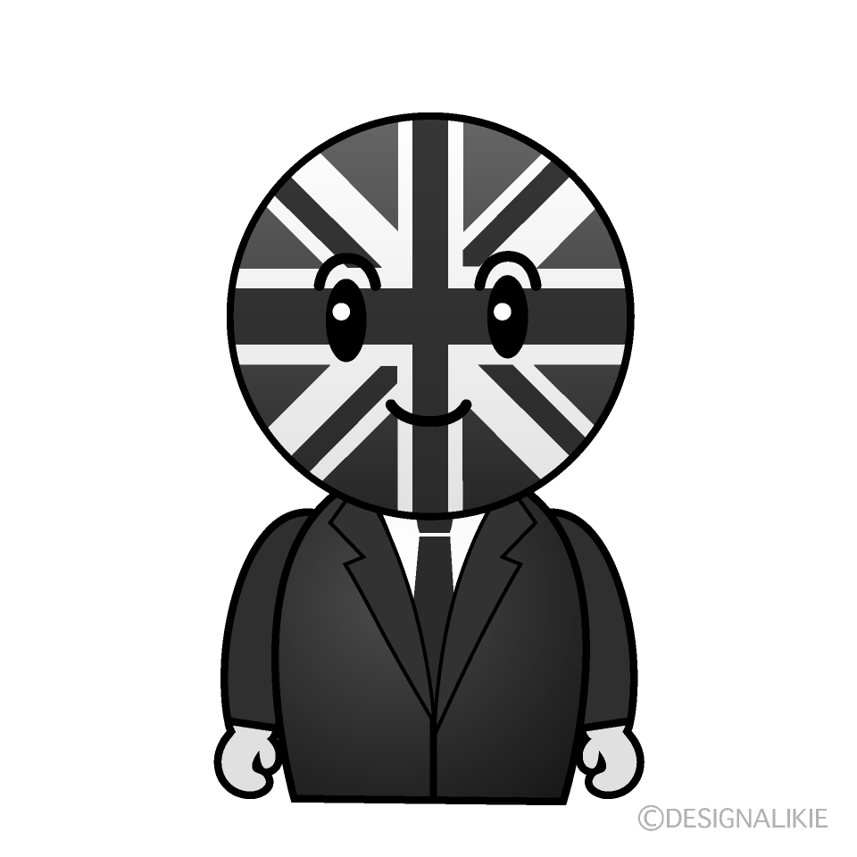 かわいいイギリス人白黒イラスト