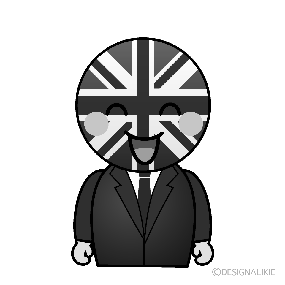 かわいい笑顔のイギリス人白黒イラスト