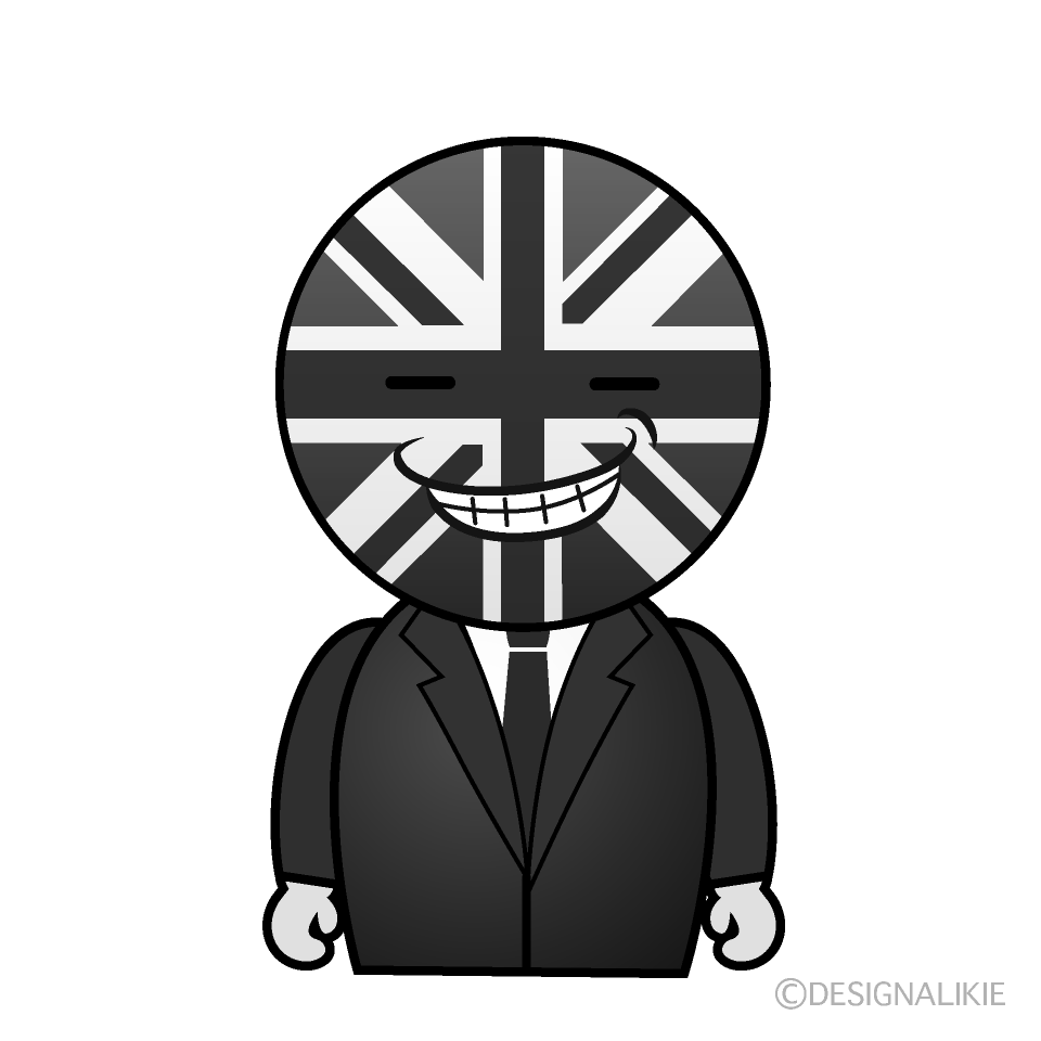 かわいいニヤリのイギリス人白黒イラスト