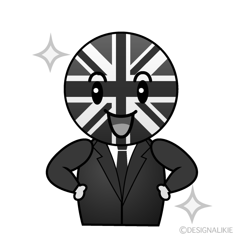 かわいい煌くイギリス人白黒イラスト