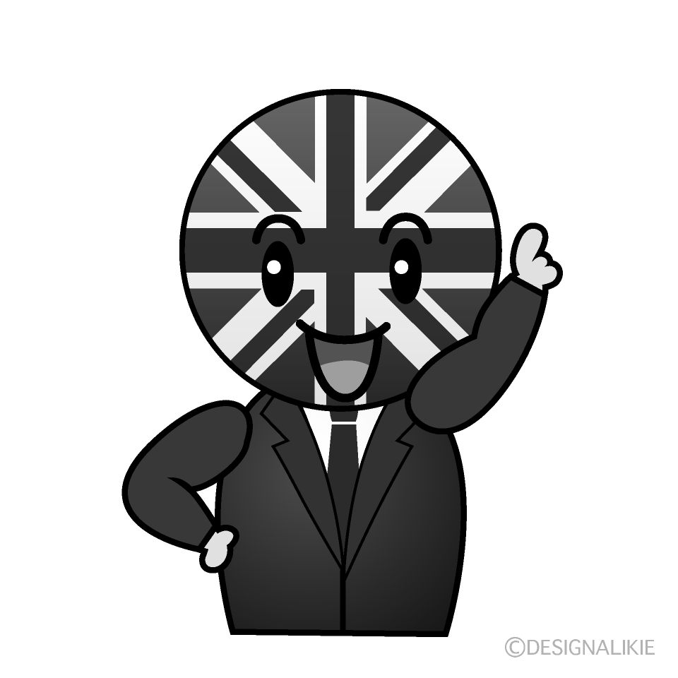 かわいい指差すイギリス人白黒イラスト