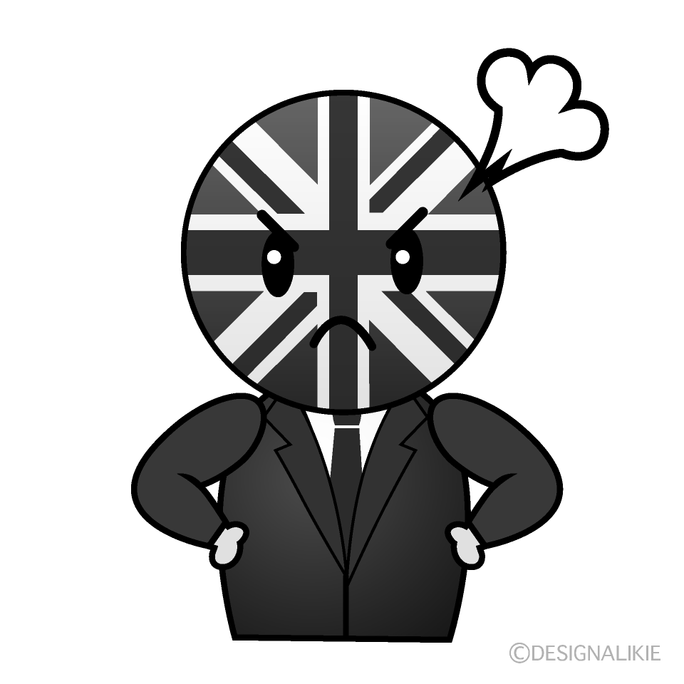 かわいい怒るイギリス人白黒イラスト