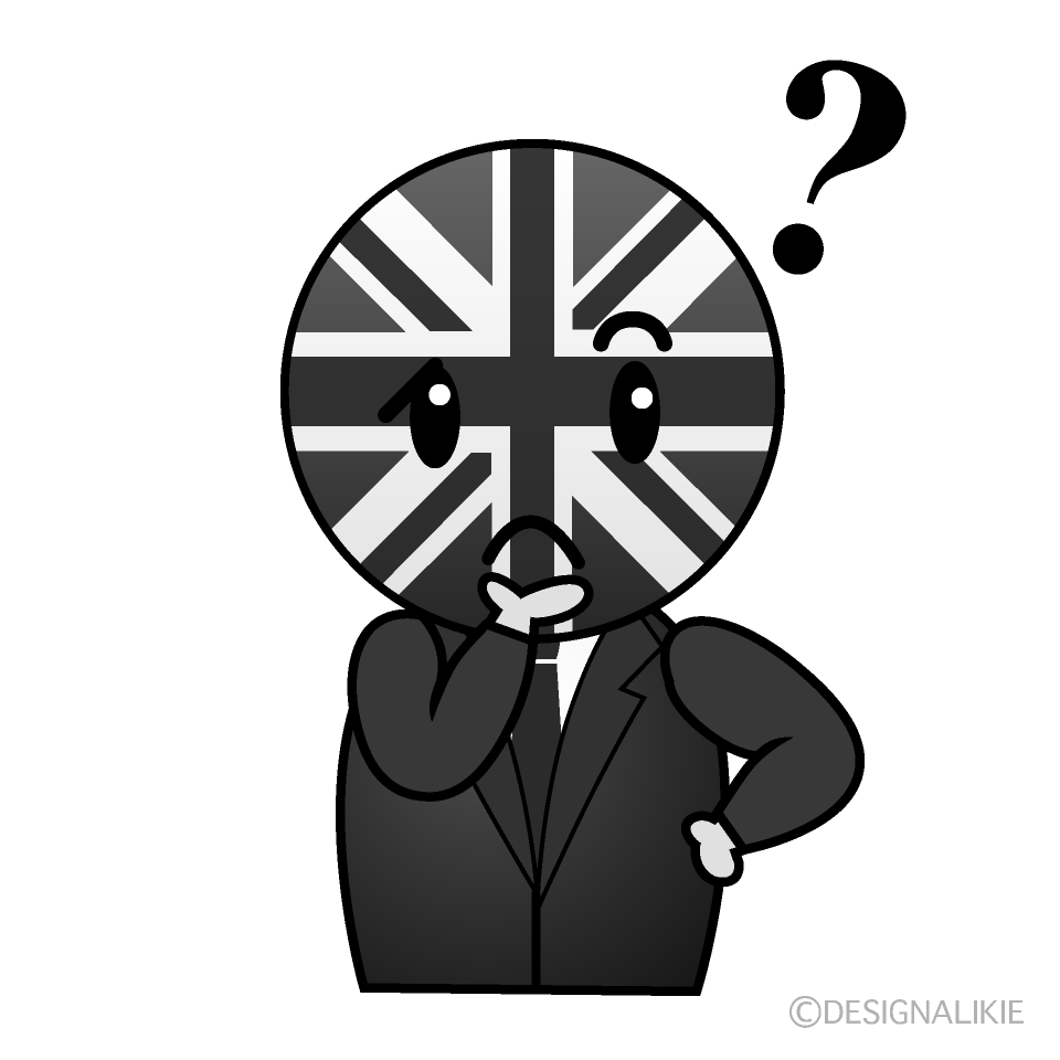 かわいい考えるイギリス人白黒イラスト