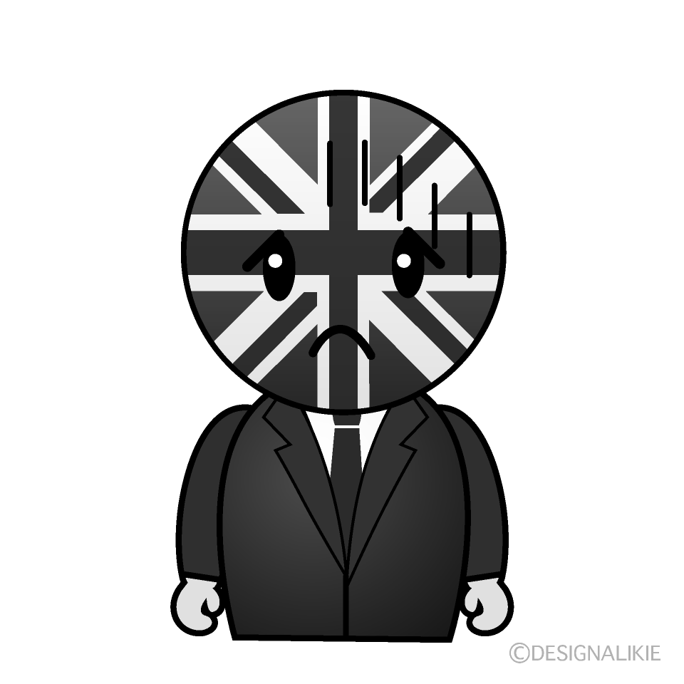 かわいい落ち込むイギリス人白黒イラスト