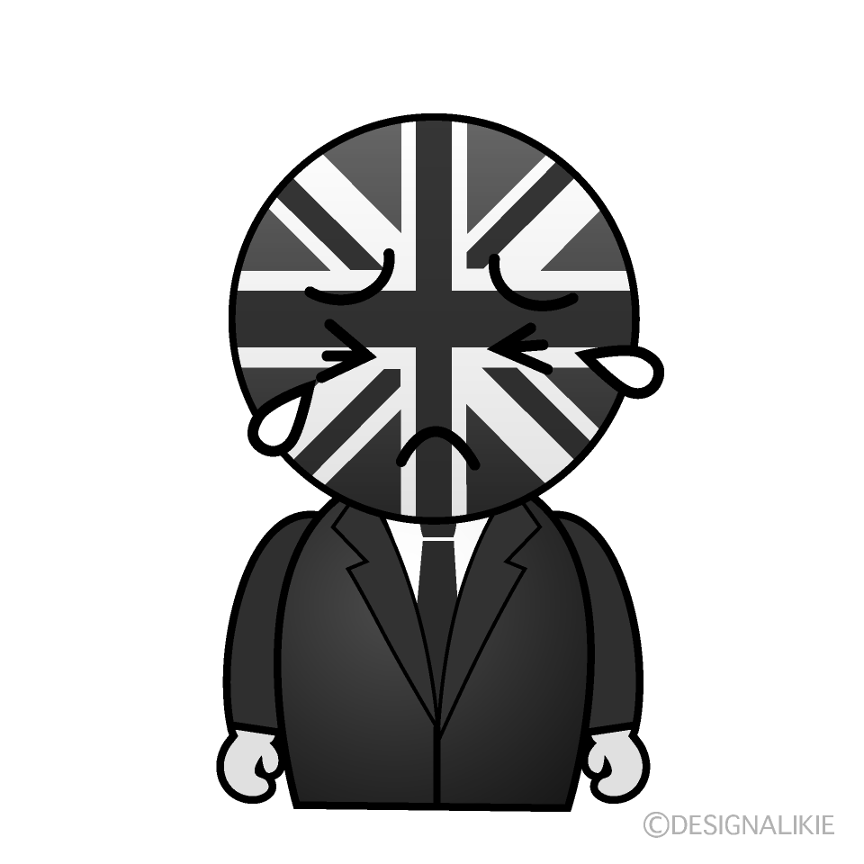 かわいい泣くイギリス人白黒イラスト