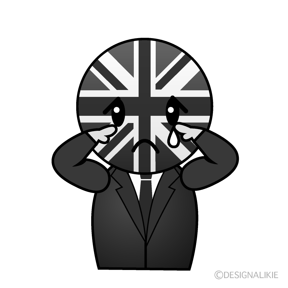 かわいい悲しいイギリス人白黒イラスト