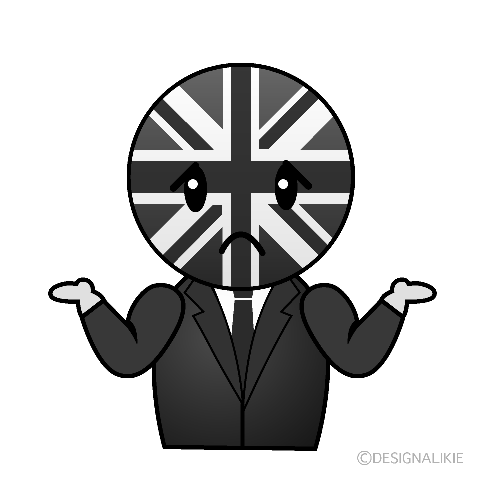 かわいい困るイギリス人白黒イラスト