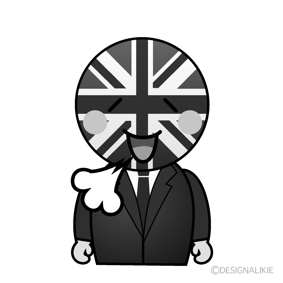 かわいいリラックスするイギリス人白黒イラスト