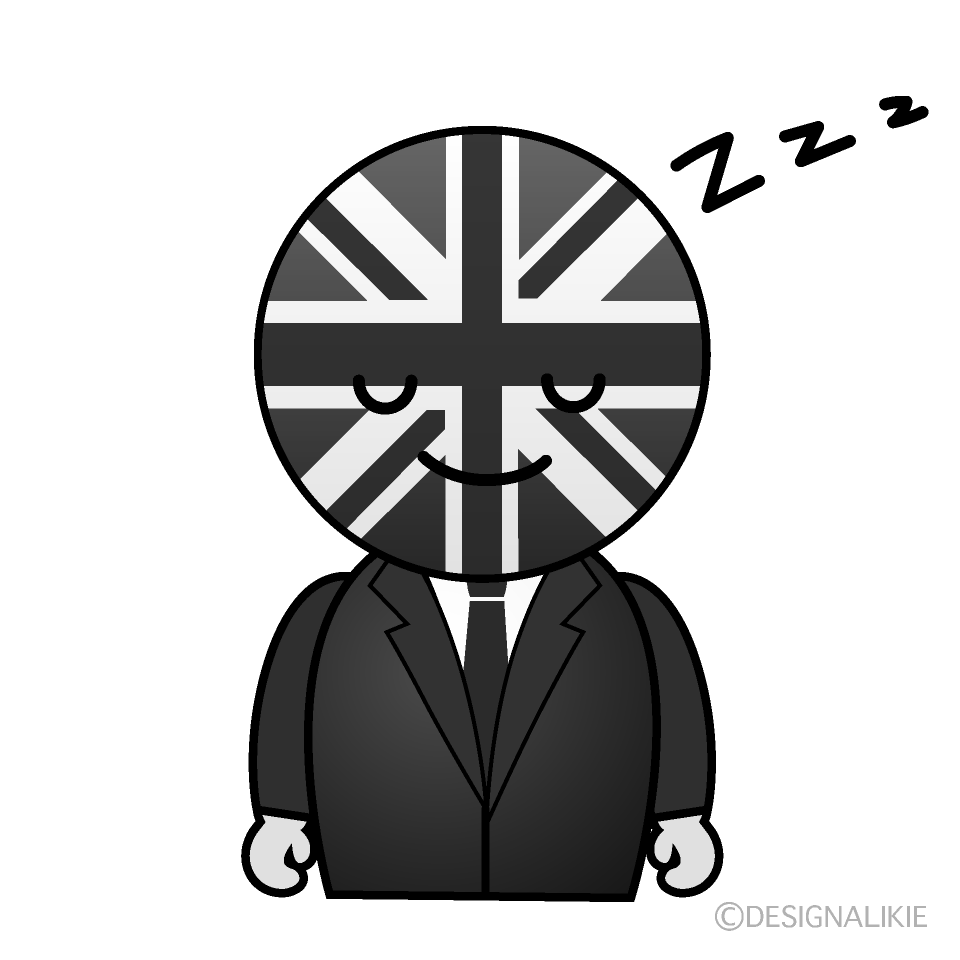 かわいい寝るイギリス人白黒イラスト