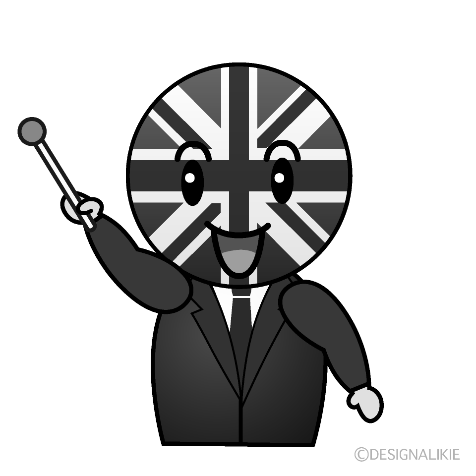 かわいい説明するイギリス人白黒イラスト