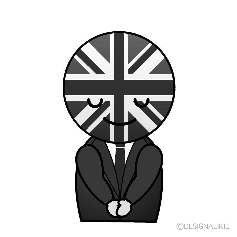 かわいいお辞儀するイギリス人白黒イラスト