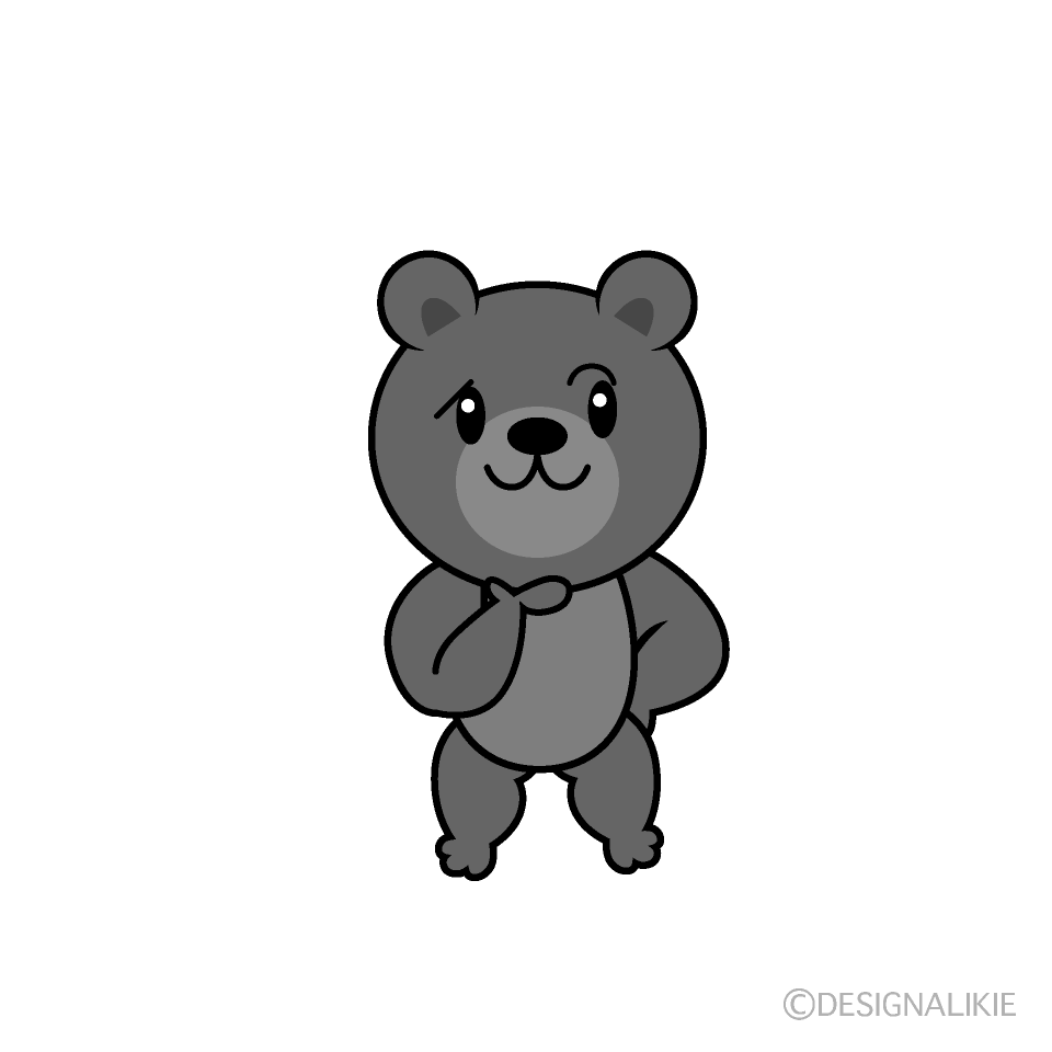 かわいい考えるクマ白黒イラスト