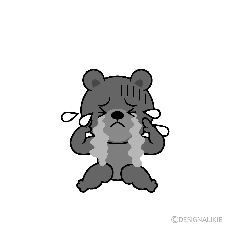 かわいい泣くクマ白黒イラスト