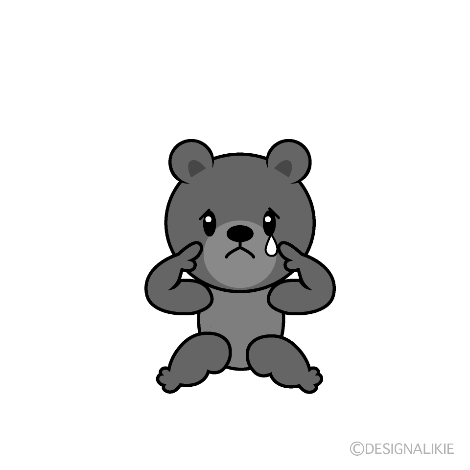 かわいい悲しいクマ白黒イラスト