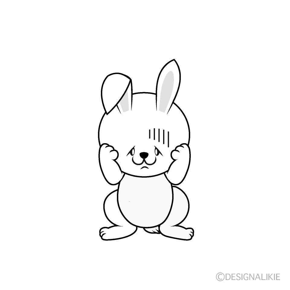 かわいいショックの白うさぎ白黒イラスト