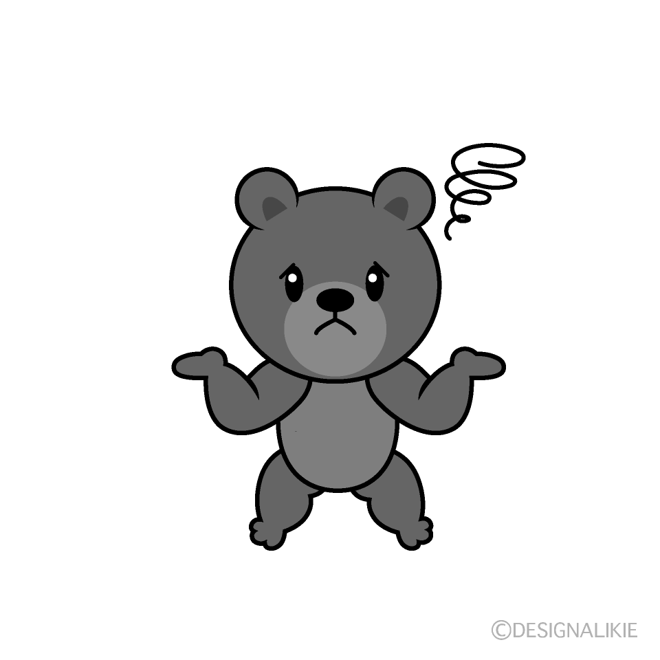 かわいい困るクマ白黒イラスト