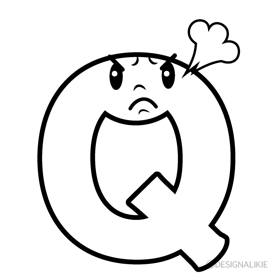 かわいい怒るQ白黒イラスト