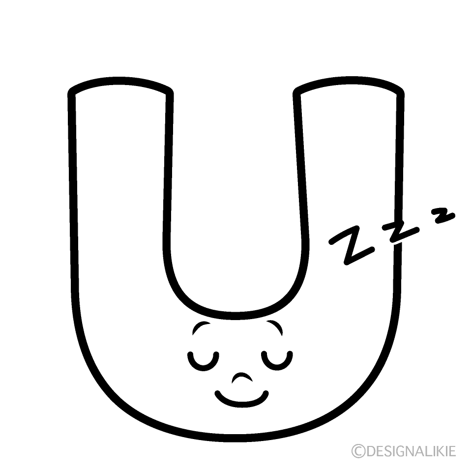 かわいい寝るU白黒イラスト