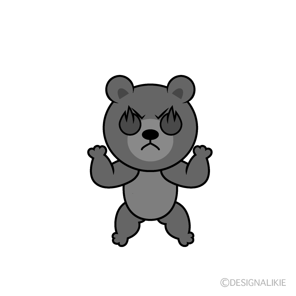 かわいい燃えるクマ白黒イラスト