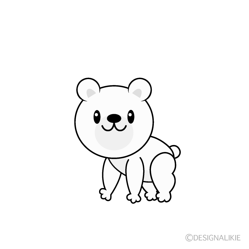 かわいいシロクマ白黒イラスト