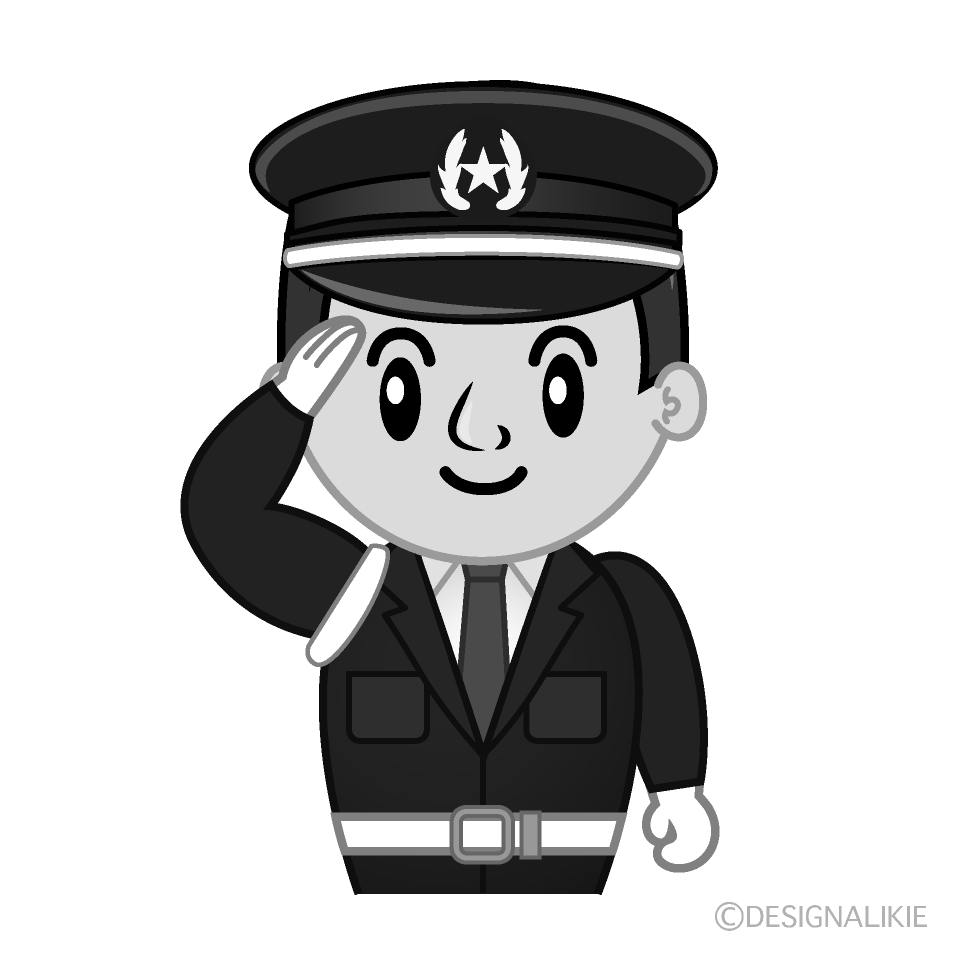 かわいい警備員白黒イラスト