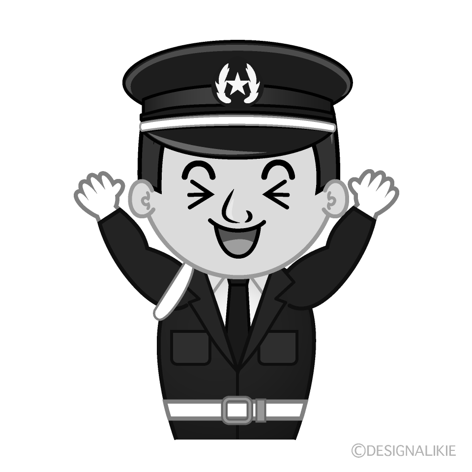 かわいい笑う警備員白黒イラスト