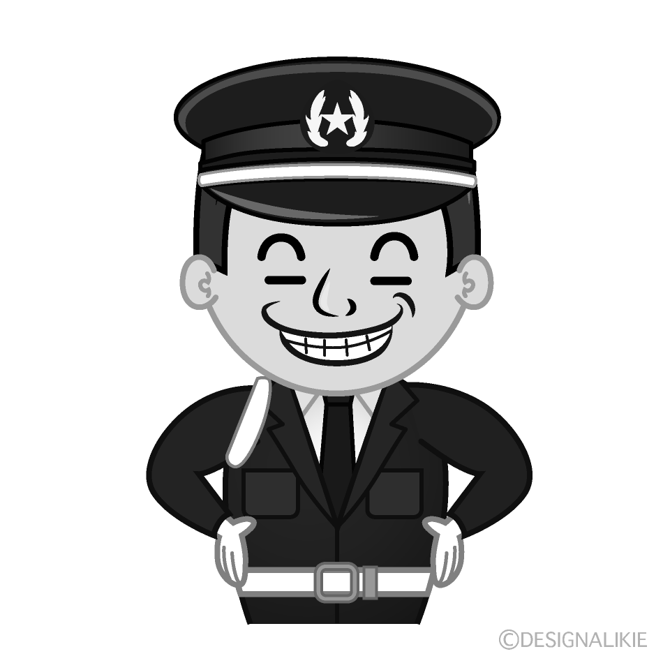 かわいいニヤリとする警備員白黒イラスト