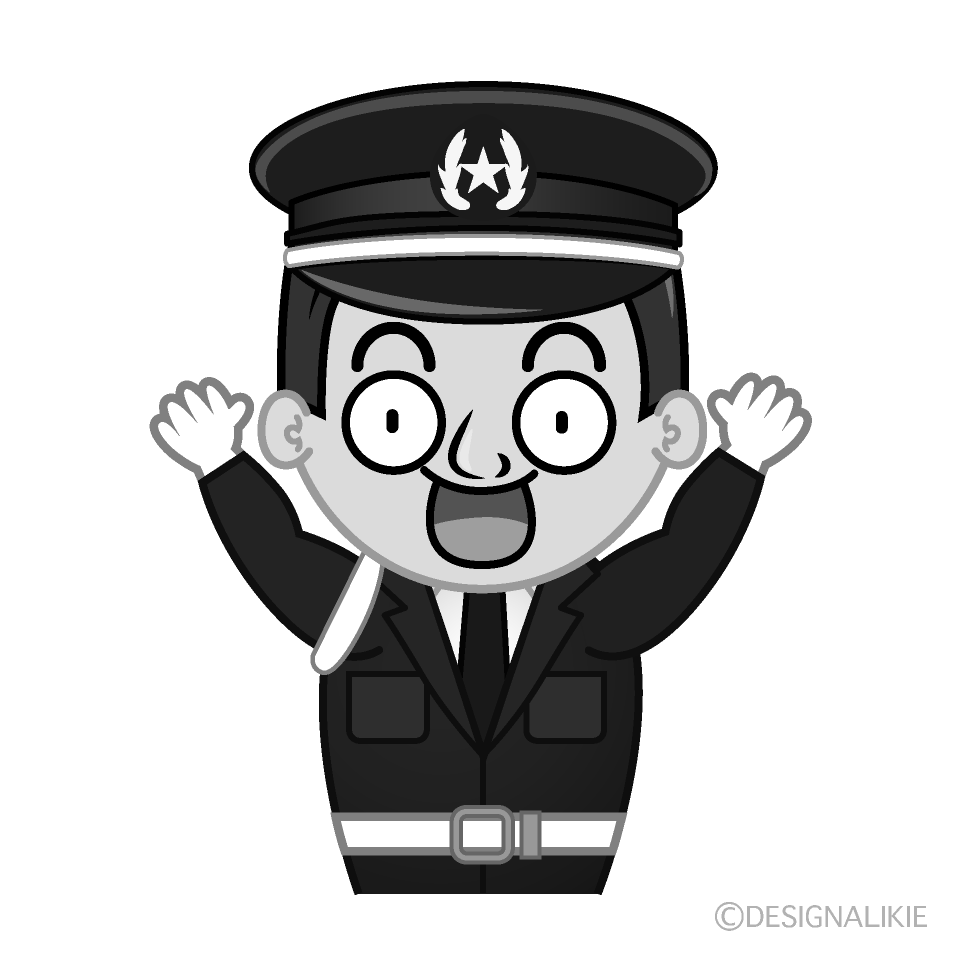 かわいい驚く警備員白黒イラスト