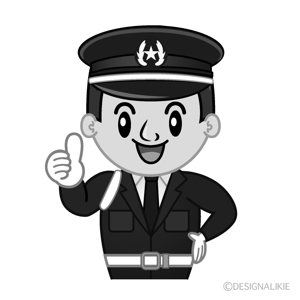 かわいいいいねする警備員白黒イラスト