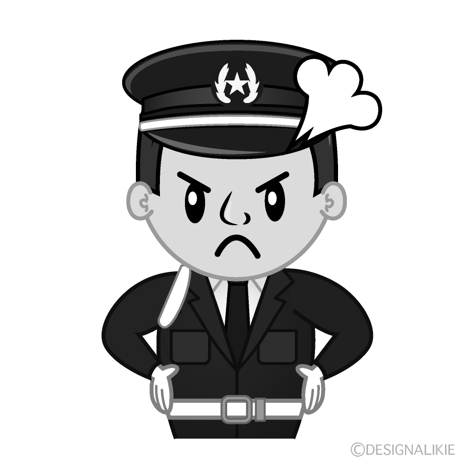 かわいい怒る警備員白黒イラスト