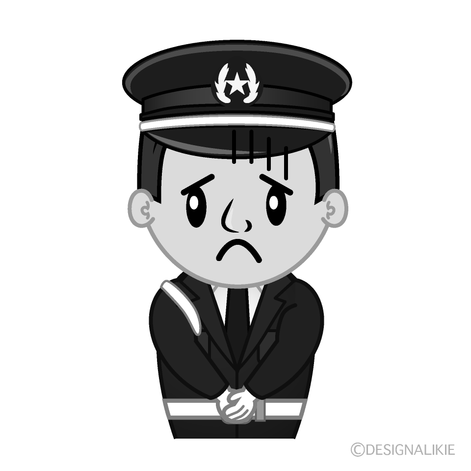 かわいい落ち込む警備員白黒イラスト