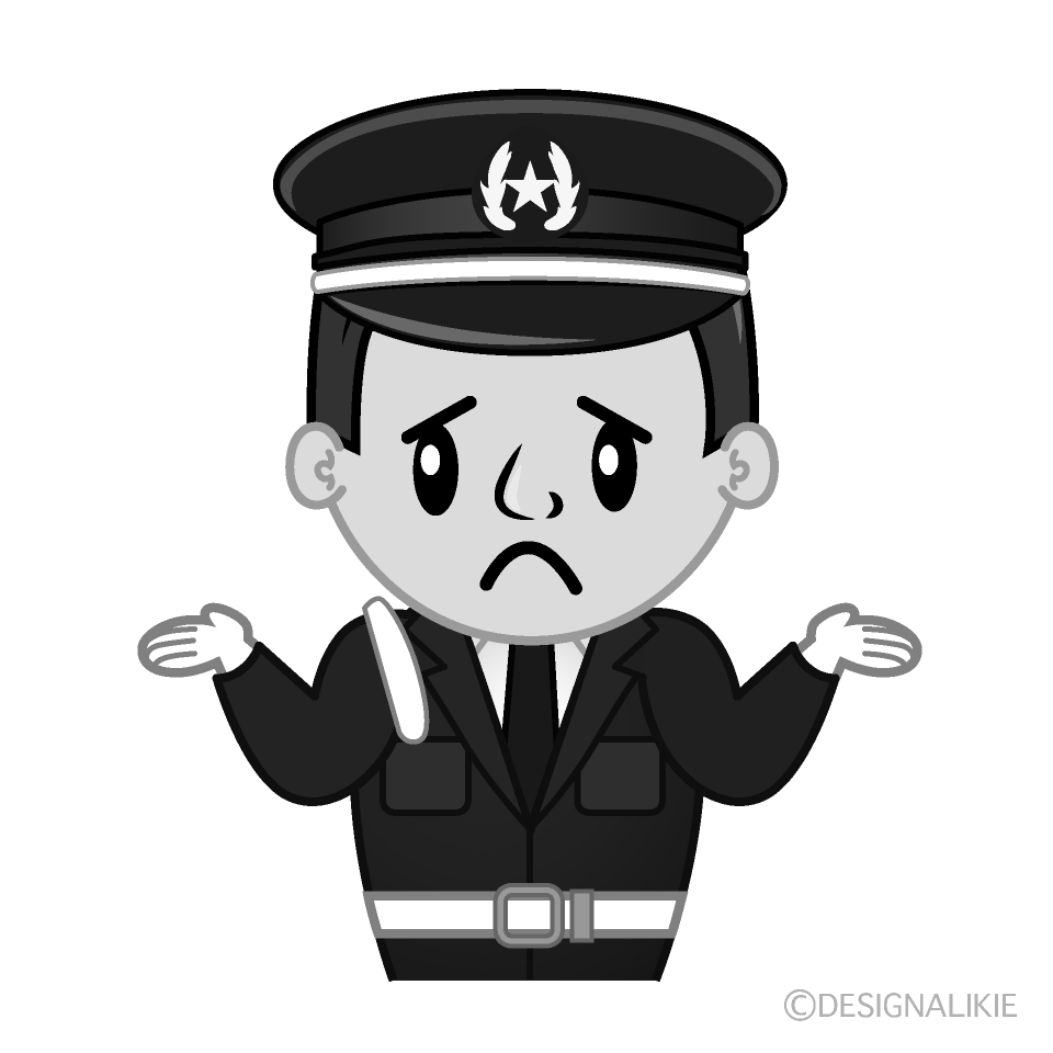 かわいい困る警備員白黒イラスト