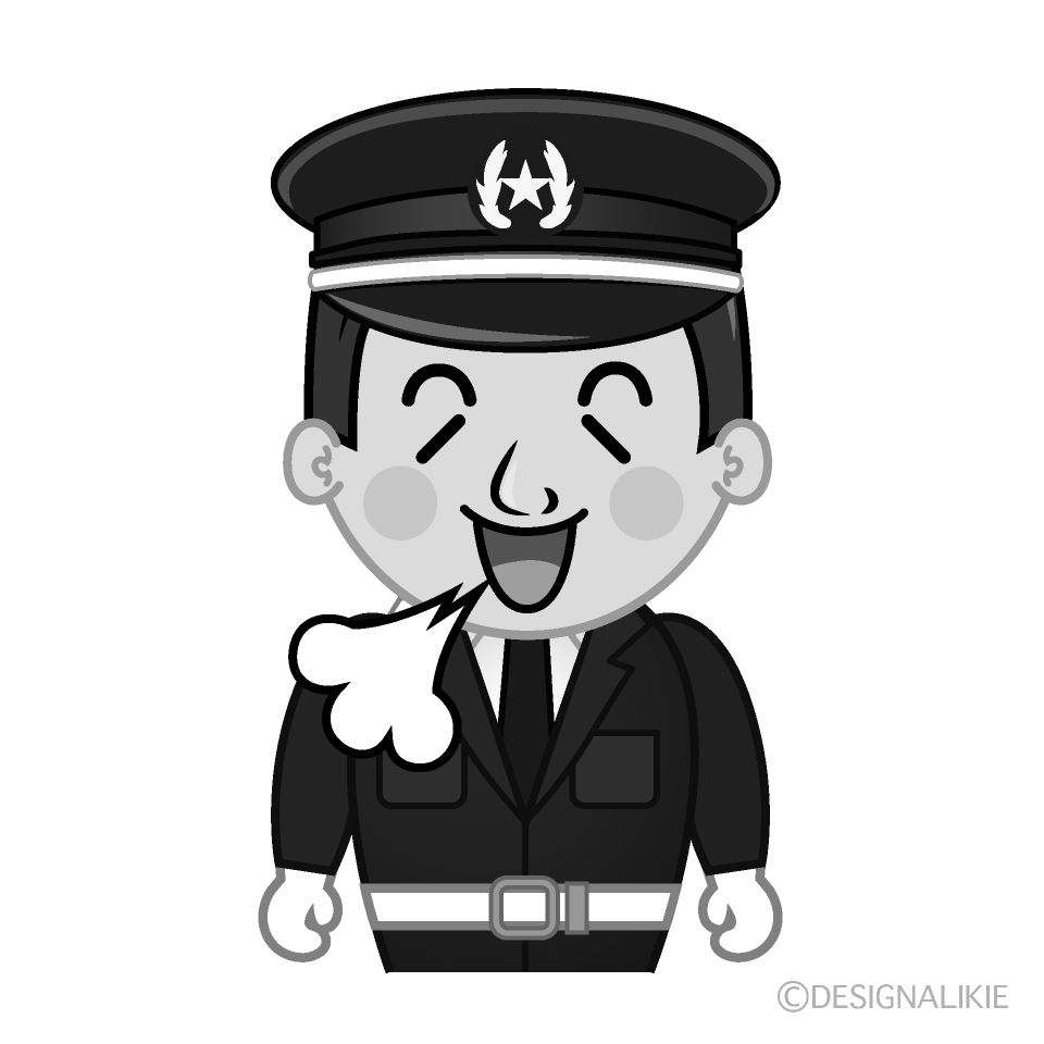 かわいいほっとする警備員白黒イラスト