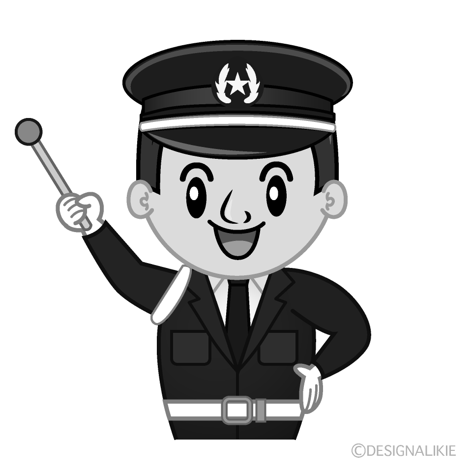 かわいい説明する警備員白黒イラスト