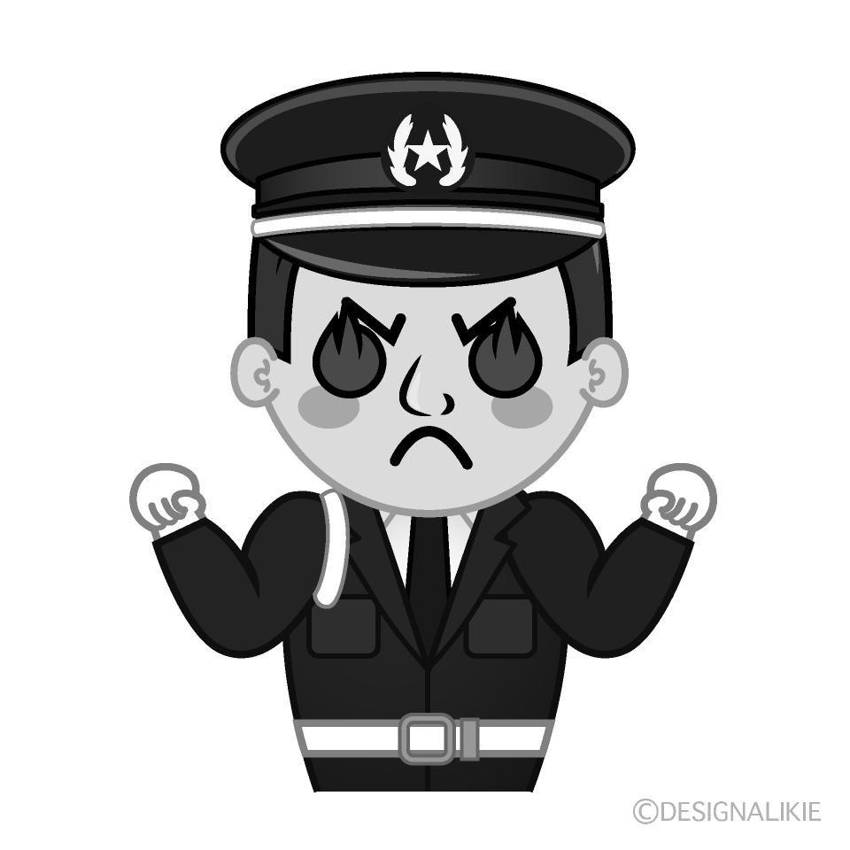 かわいい燃える警備員白黒イラスト