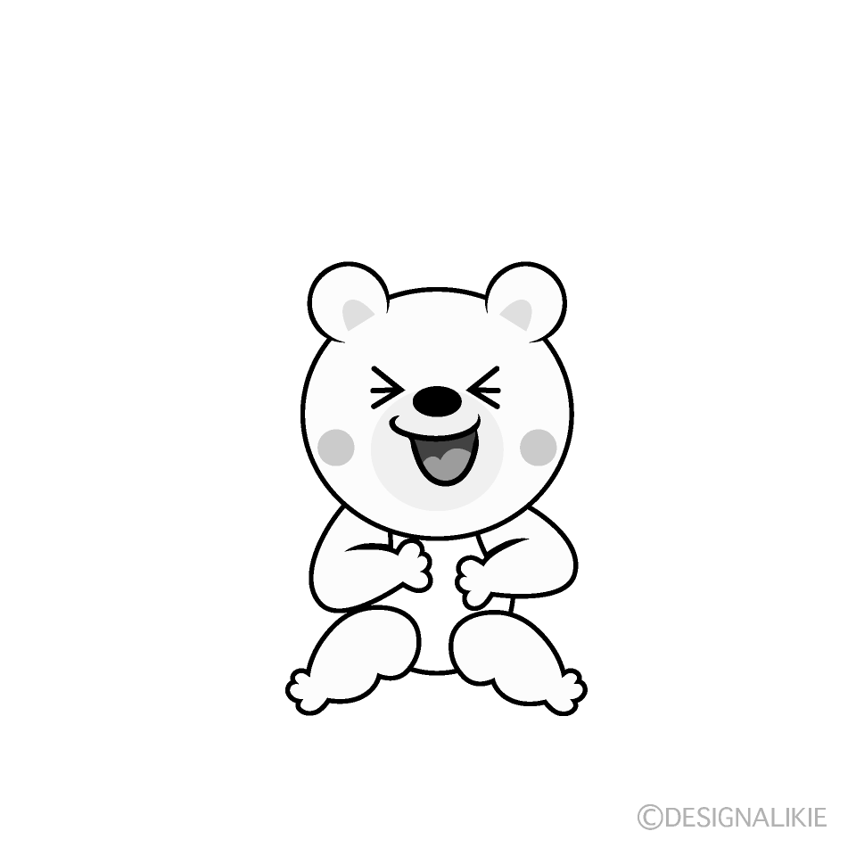 かわいい笑うシロクマ白黒イラスト